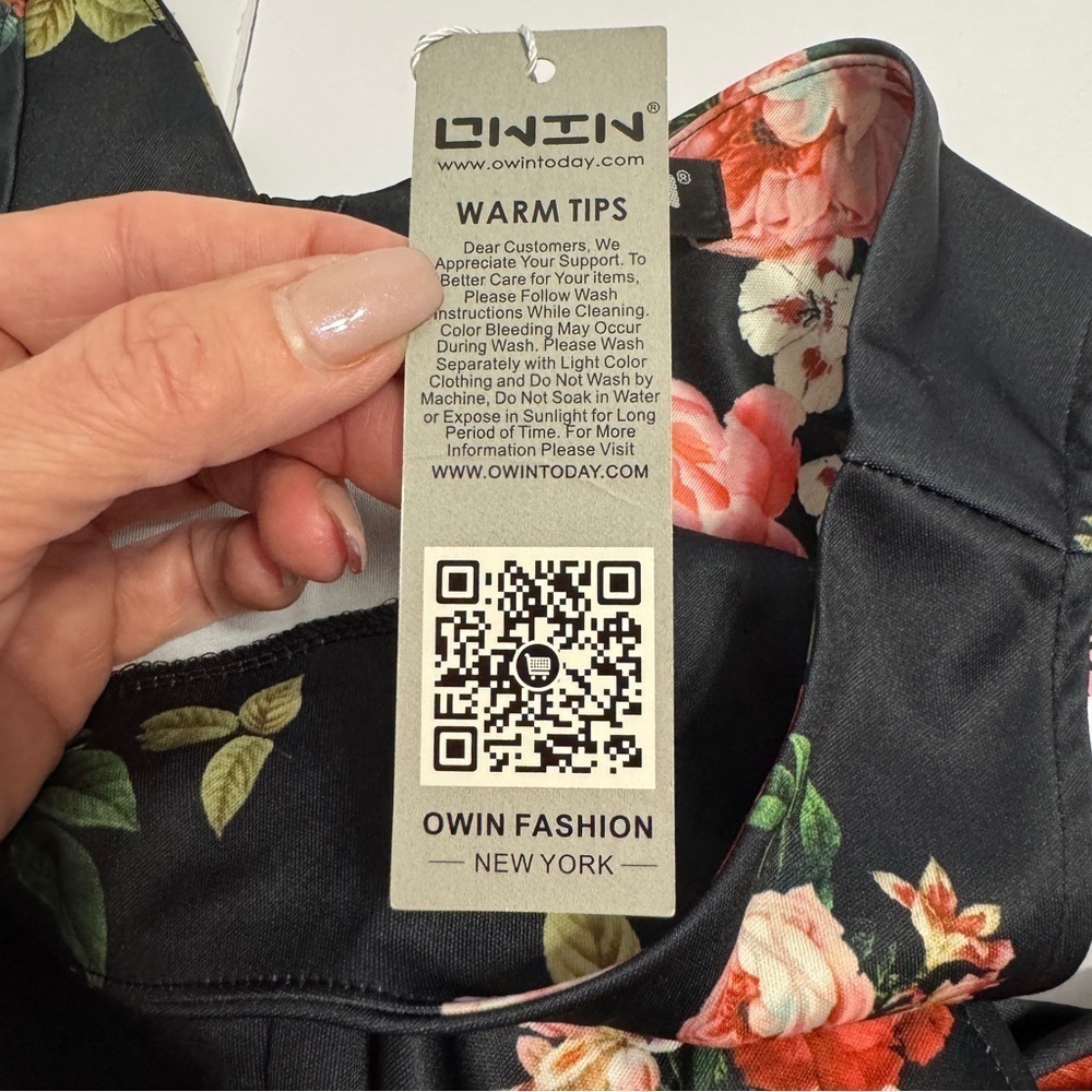 Owin Black Floral Sleeveless Fit & Flare Dress Size L NWT - Picture 6 of 8